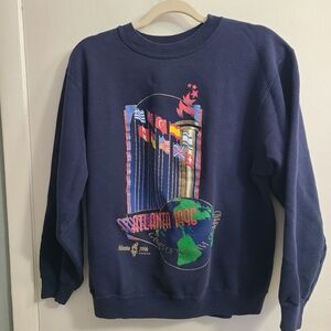 1996 Atlanta Vintage Olympics Sweat Sports Shirt Classic Navy Blue Relaxed  Sz L